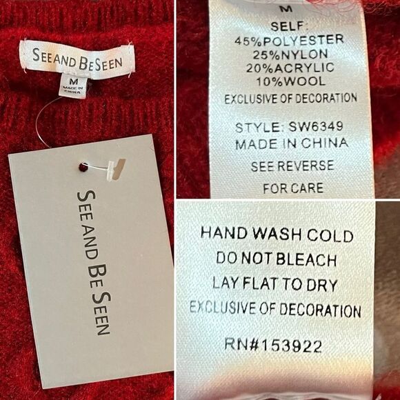 See and Be Seen Fire Away Ruby Red Sweater Ruffle Front Metallic Trim M - Picture 11 of 12